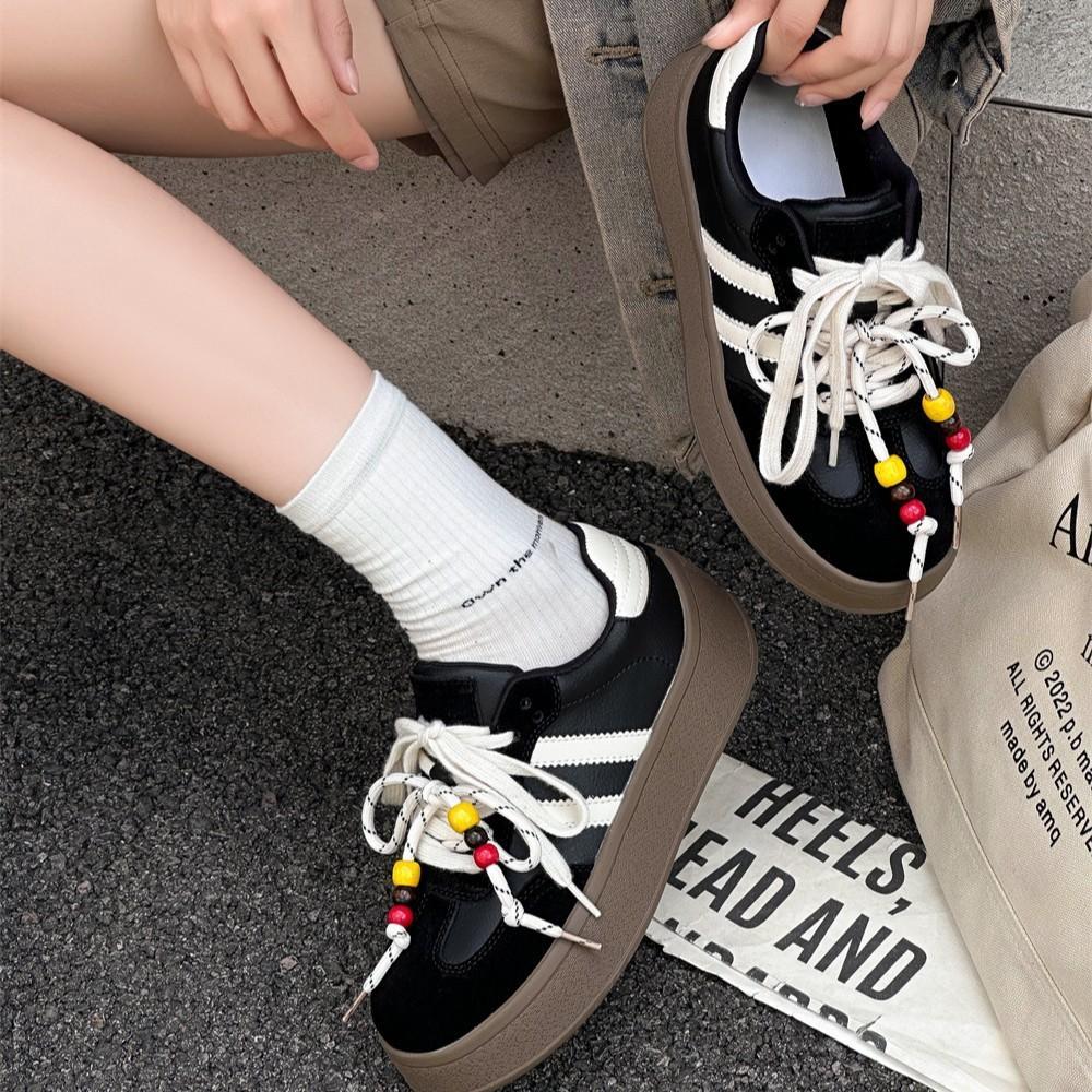 2025 new beaded tassel leather platform German training shoes women's versatile casual sports board shoes white shoes women's shoes