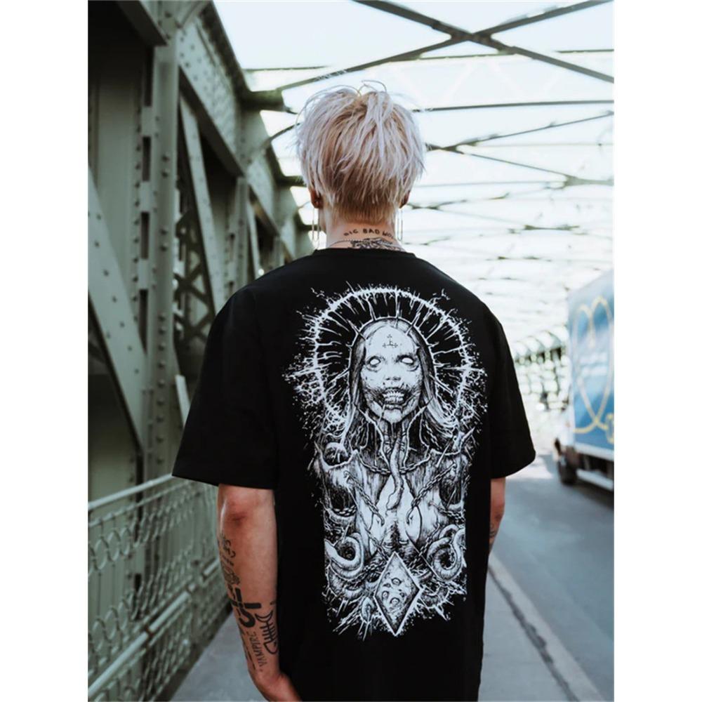 Camiseta de Moda para Hombre Tendencia Estilo Gótico Camiseta para Mujer Verano Impresión 3D Casual Cuello Redondo Manga Corta Camisetas Top