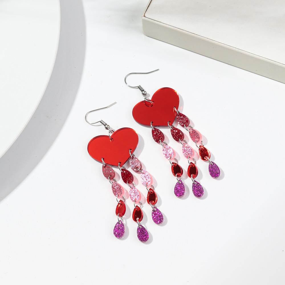 

New Valentine s Day Heart Acrylic Earring for Women Mirrored Love-Shape Raindrop Long Tassel Drop Earrings Trendy Jewelry Gift