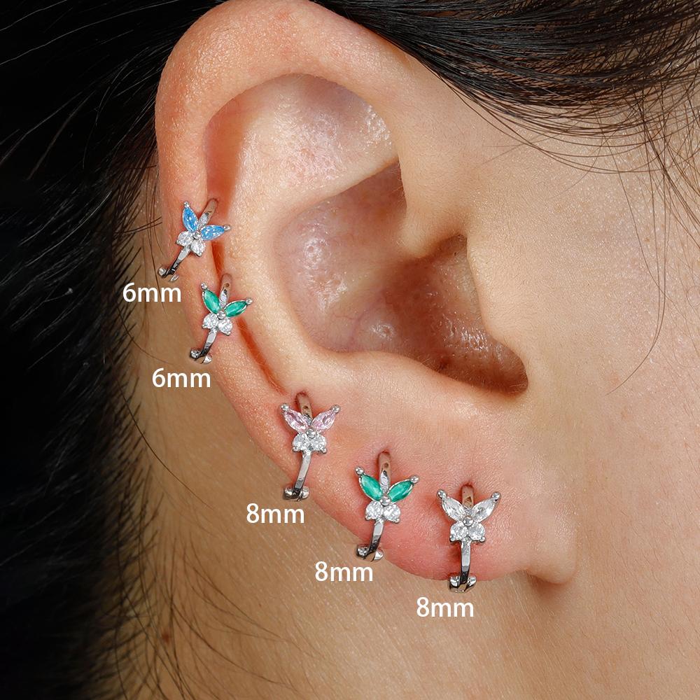 Stainless Steel Zircon Butterfly Minimal Hoop Earrings Small Gold Plated Huggie Earring Ear Buckle Cartilage Piercing Jewelry