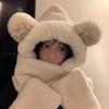 Bear ears hat scarf integrated women's winter cute plush thickened warm scarf gloves three-piece set