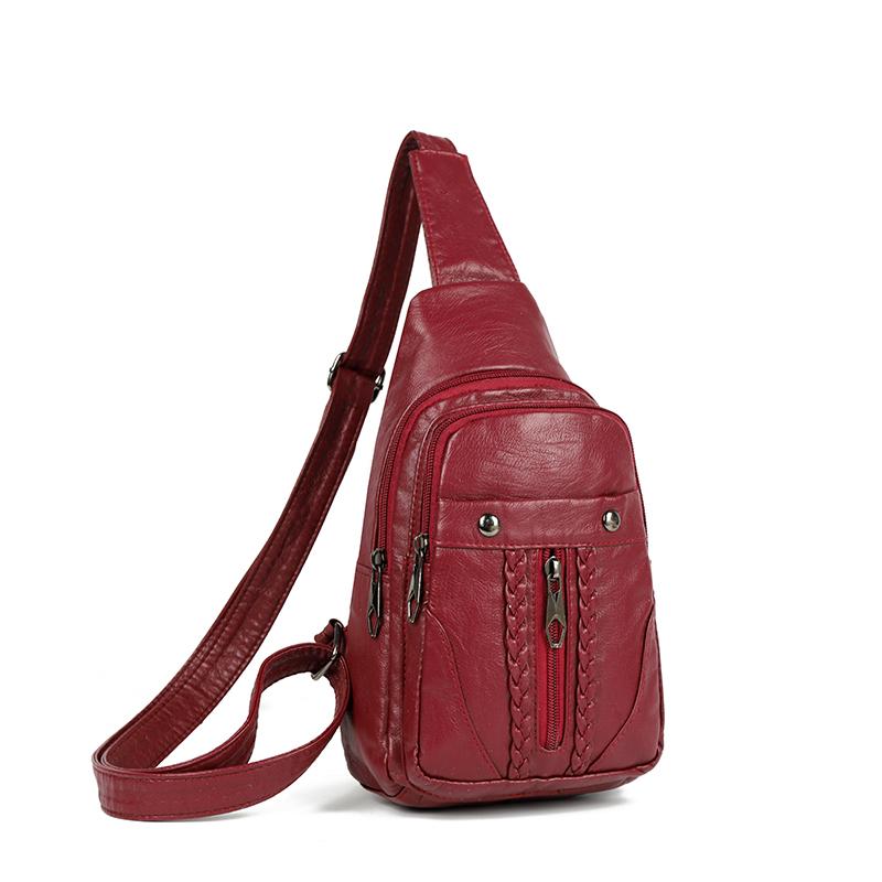 Women's Soft Leather Chest Bag Rivet Shoulder Crossbody Bag