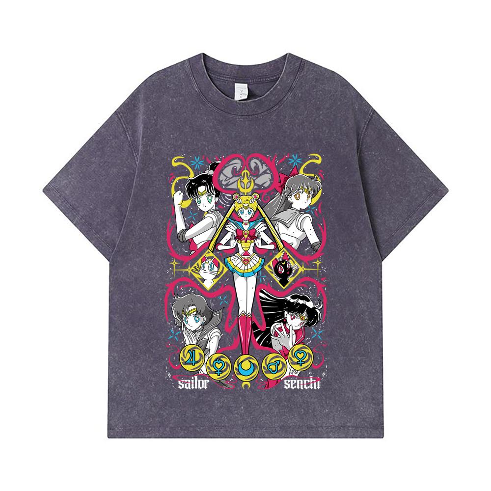 275 GSM Washed T-shirts 100% Cotton Sailor Moon V2 Print Unisex Heavy Cotton T Shirt