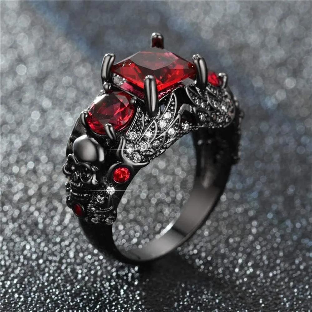 

Gothic Purple Red Black Crystal Unique Black Skull Rings for Women Halloween Christmas Gifts Jewelry 7