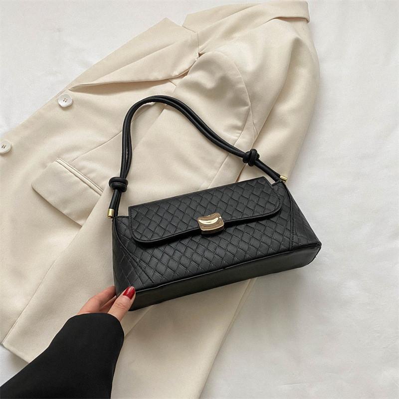 Шикарная сумка-багет из искусственной кожи для женщин, модная ретро-сумка через плечо чёрный