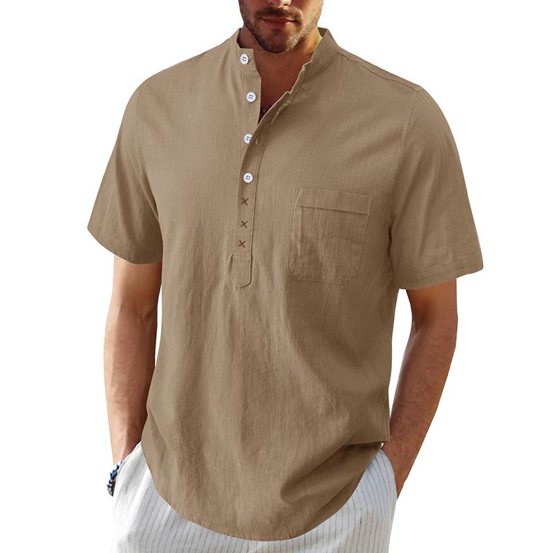 Camisetas Henley para hombre, camisa de manga corta con cuello de banda, camisetas casuales de verano para la playa, camiseta básica, camisa lisa de 4 botones, cómoda para hombre