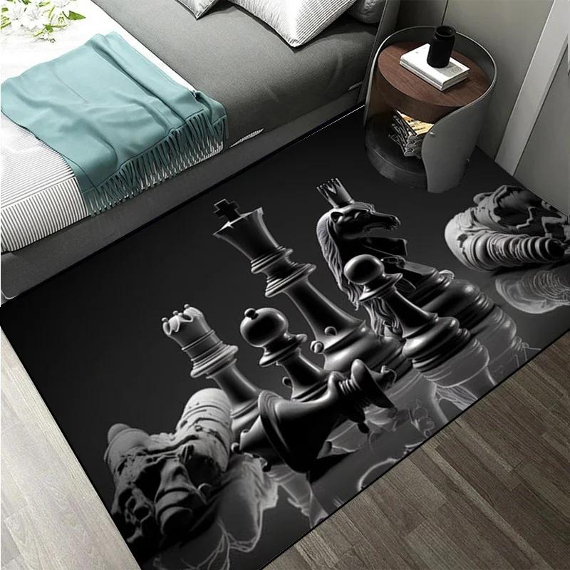 Chess Pattern Carpet Mat Rug King Queen Rook Bishop Knight Pawn Theme Game Living Room Area Rug Protection