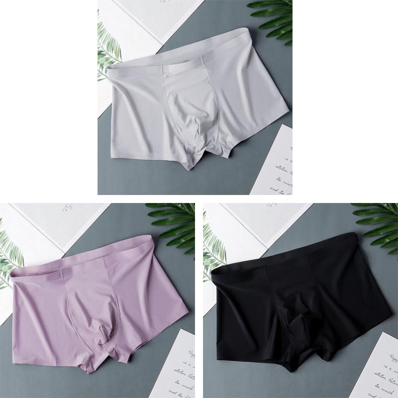 Men's Ice Silk Sexy Seamless Boxer Shorts Underwear Fashion Underpants Male Comfortable Ultra-thin Breathable Panties