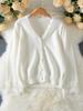 Elegant Lace Patchwork V-neck Knit Cardigan - Autumn Fashion for Women