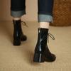 Winter High Heel Women's Ankle Boots  Fashion Lace Up Short Boots Women's Thick High Heel Side Zipper Botas De Mujer 2024
