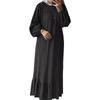 2025 Women's Muslim Ruffle Dress: Spring/Autumn New, Bubble Sleeve, Pocketed Hem, Retro Style