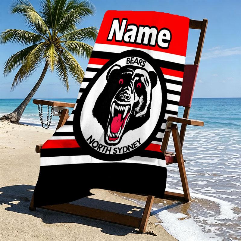 Custom Name Personalized North Sydney Bears Print Beach Towel, for Trip Camping Beach Party Home Decor, Birthday Gift for Family & Friends
