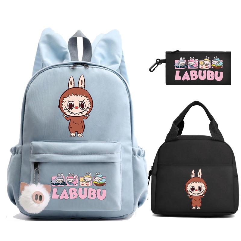 3Pcs/set Cute Printed Backpack Lunch Bag Pencil Case Children Girl Boy Mokoko Student Schoolbag Zimomo Kid Gift Mochila