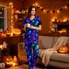 Women's V-Neck Short Sleeve Scrub Top and Pants Set with Pockets, Halloween Print Uniform 2-Piece Set