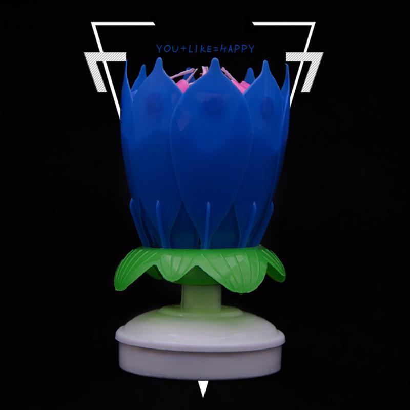 Musical Birthday Cake Candle Double Layer Lotus Flower Opening Rotating Candle For Birthday Cakes