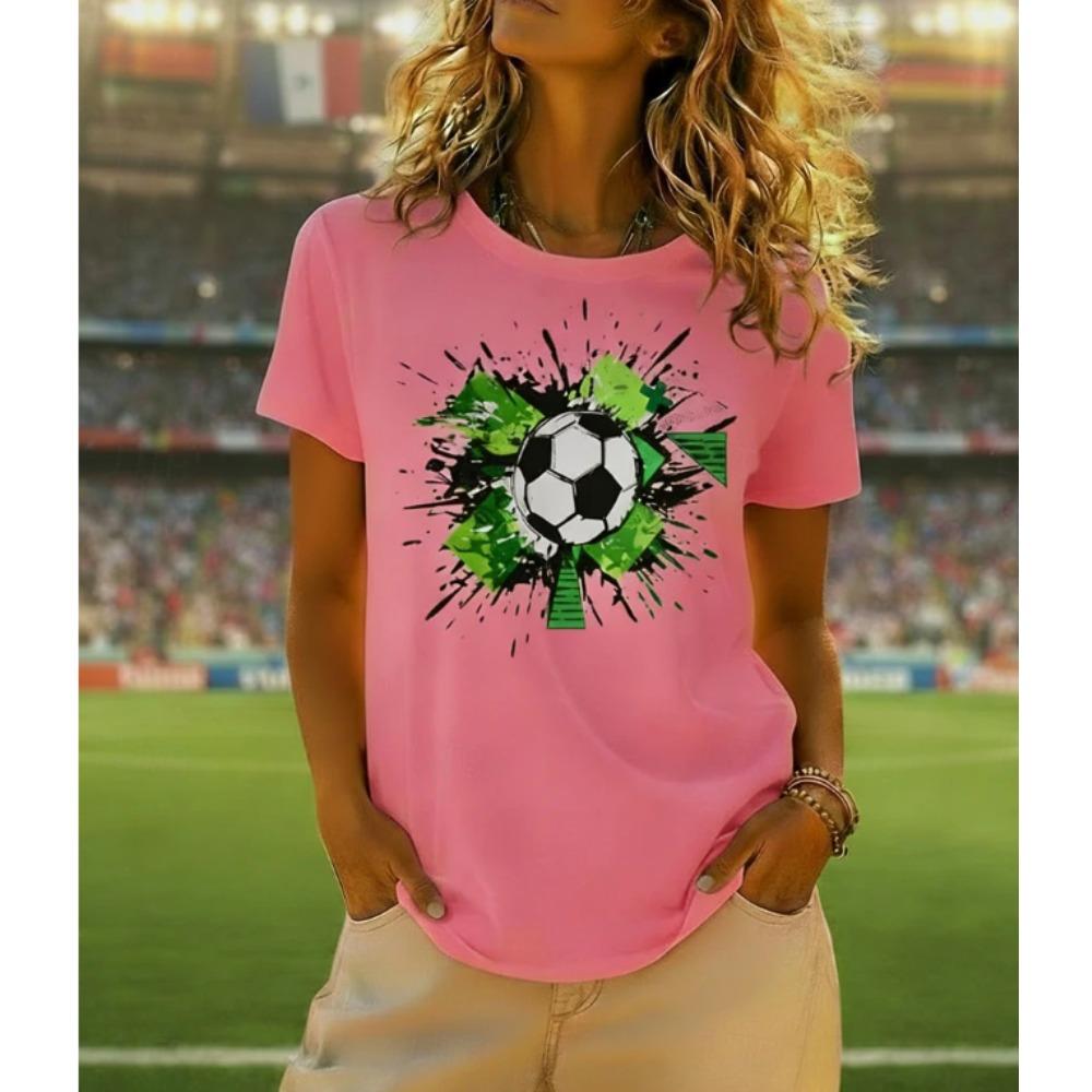 Fashion Women Football Pattern Print T Shirt Funny Casual O-neck Short Sleeves T-shirt Summer Female Tee Shirt