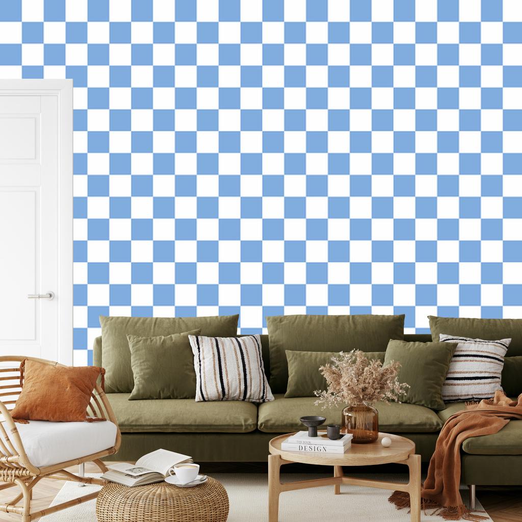 Azure Checkerboard Wallpaper, Azure Background for Living Room and Bedroom 50x1000