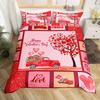 Valentines Day King Duvet Cover Romantic Bedding Set Kawaii Couple Gnome Comforter Cover Pink Rose Hearts Polyester Quilt Cover
