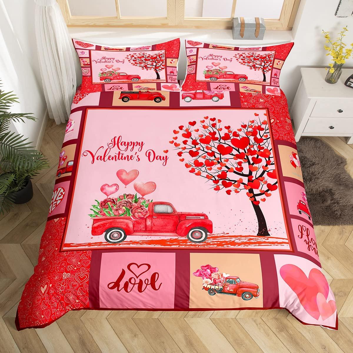 

День святого Валентина King Пододеяльник Романтический комплект постельного белья Kawaii Парочка Гном Одеяло Чехол Розовые розы Сердца Полиэстер Одеяло Чехол EU single(135x200cm)