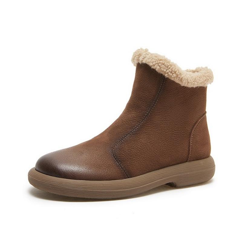 Echtleder Schneestiefel Damen Fauxwolle Fell Outdoor Warmhalten Winter Damen Stiefeletten Seitenreißverschluss Rutschfest Damen Schneestiefel