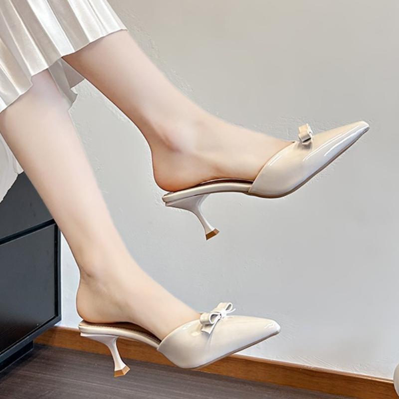 Fashion High Heel Women Sandals 2025 Stiletto Patent Leather Summer Outdoor Sexy Ladies Bow Designer Closed Toe Women Sandals