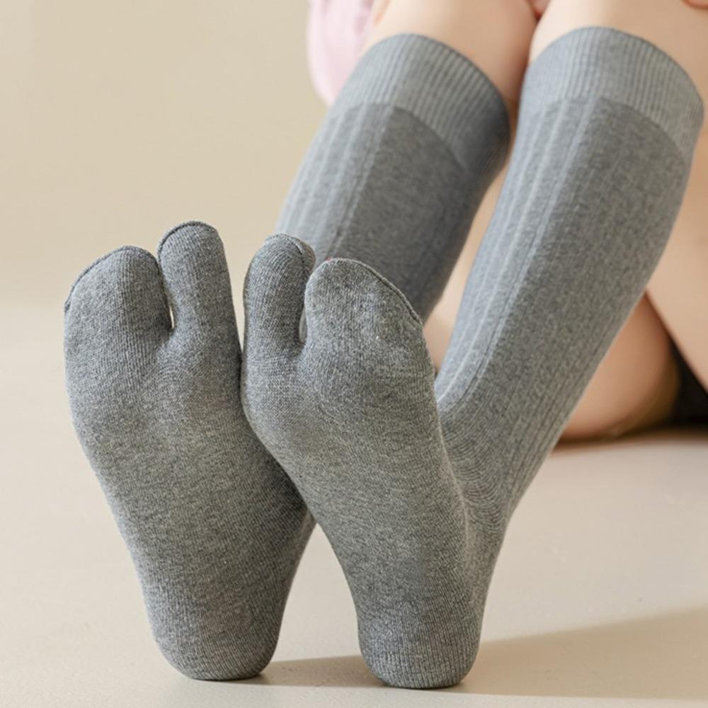 Knitted JK Calf Long Socks Thin Mid-tube Stocking Women All Match Two Toe Stockings Lolita