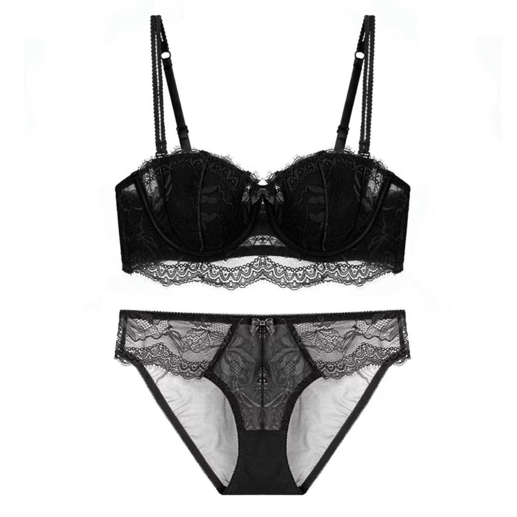 French sexy lace underwear women's half cup strapless non-slip back underwear large chest small large size bra