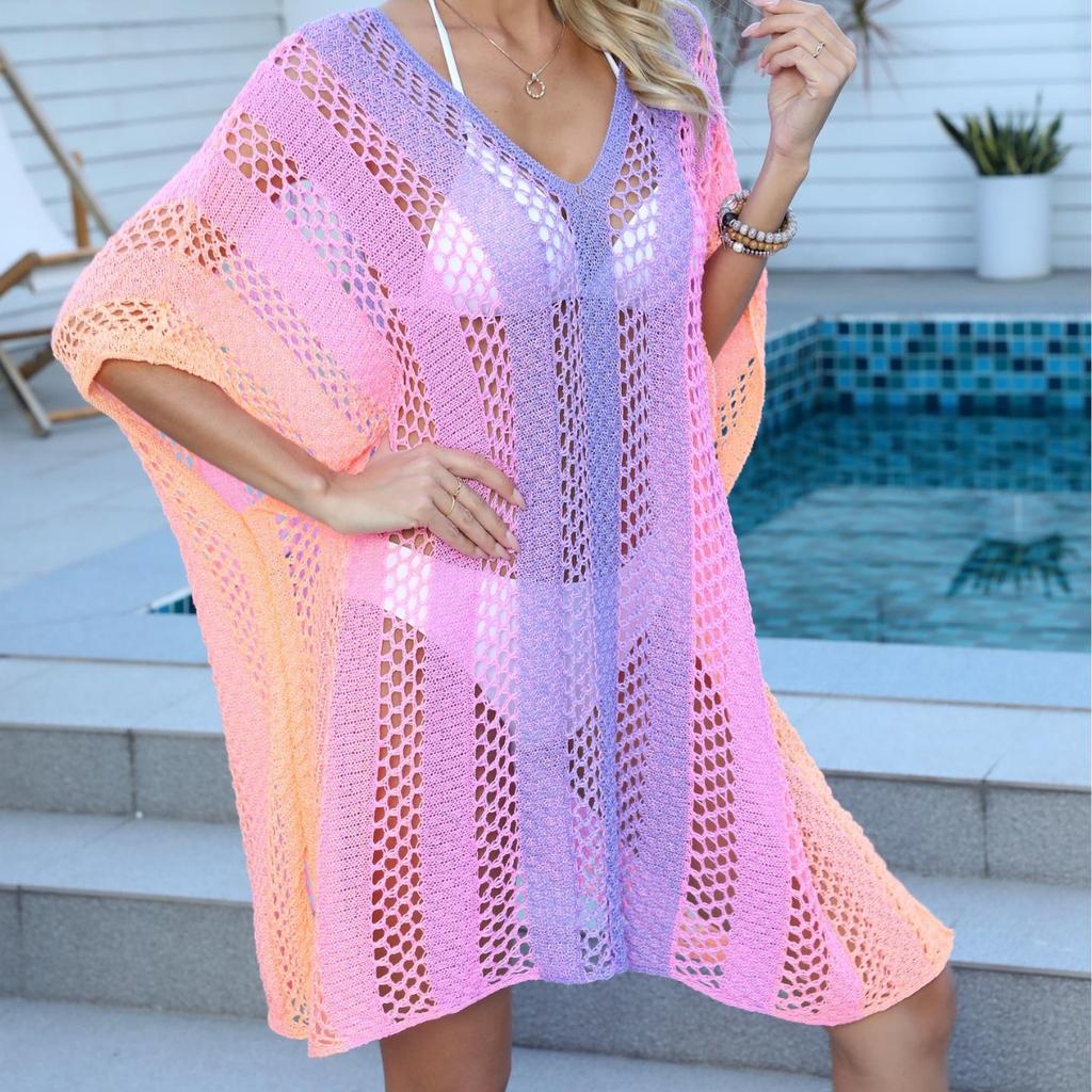 Plus size feminino cover-ups praia férias oco solto casual biquíni vestido praia roupa de banho cover-ups