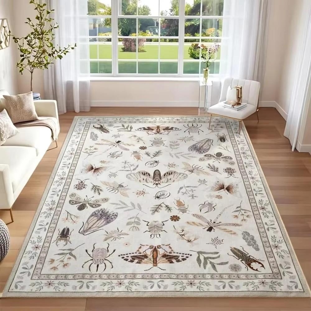 Elegant Plant Insect Print Area Rugs Carpet for Living Room Modern Soft Bedroom Non-Slip Rug Kitchen Table Floor Mat Doormat