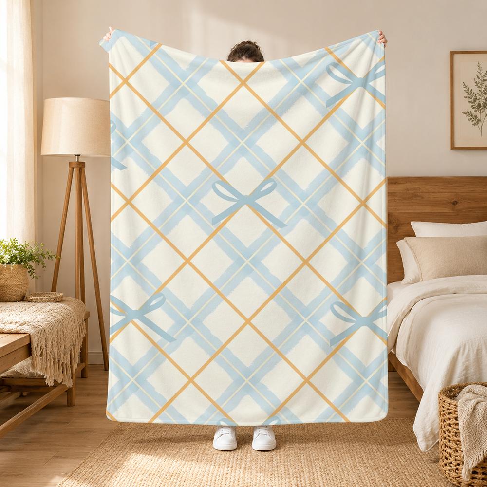 Schleifen Schleifenmuster Überwurf 240g Flanell-Decke, geeignet für Sofas, Betten, Büros, exquisites Geschenkdecken