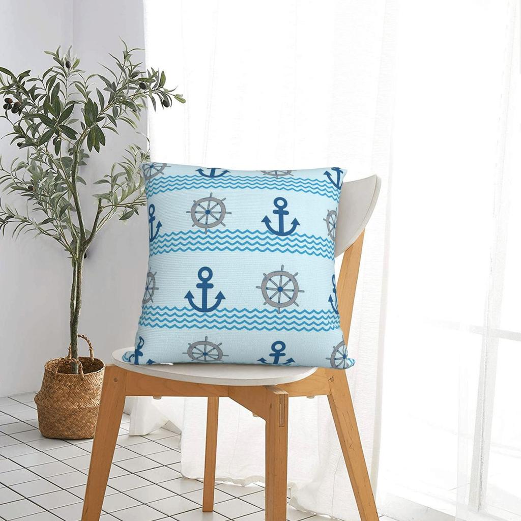 Sailboat Anchor Marine Printed Square Pillowcase Pillow Cover Cushion Throw Pillow for Home Bedroom Car
