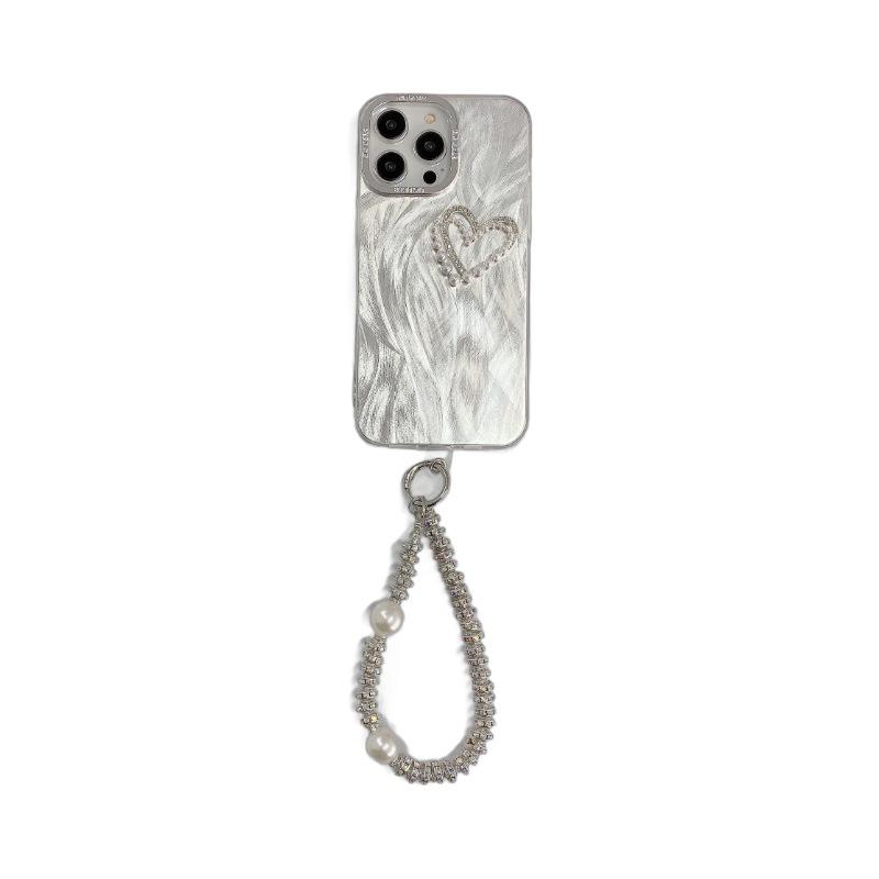 Feather Yarn Suitable for Iphone16 Bow Pearl Bracelet Mobile Phone Case Apple 14 High-end Sense 13 Love Protection Case