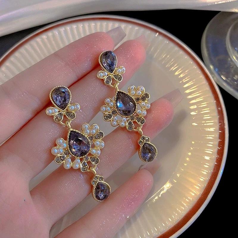 Vintage Long Rhinestone Ear Clips Without Ears Hole Earrings Temperament Crystal Pearl Clip On Earrings for Women Wedding Party