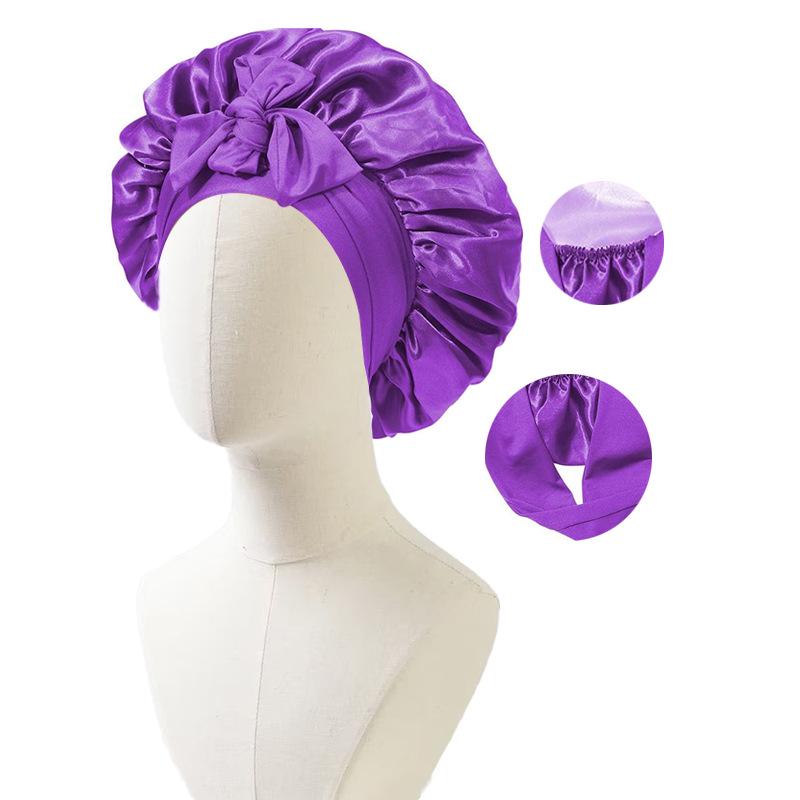 Satin Nightcap with Ribbon Bowknot, Double-Sided Silk Hair Cap, Leopard Print