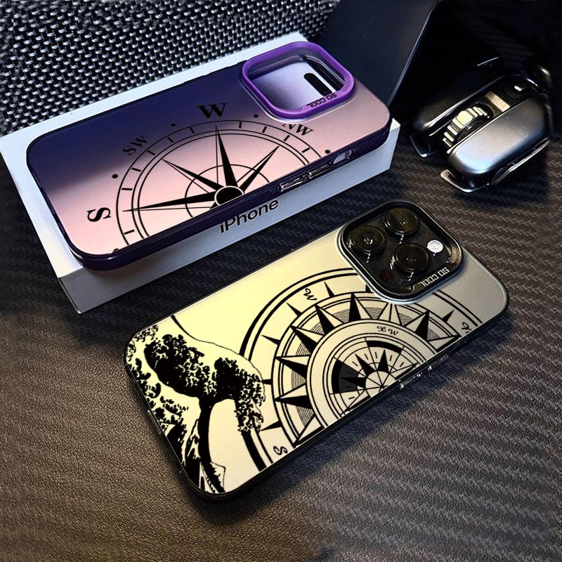 Fashion Vintage Compass Phone Case for iPhone 16 16E 12 13 11 14 15 Pro Max X XS XR 7 8 Plus SE2022 Hard IMD Shockproof Cover