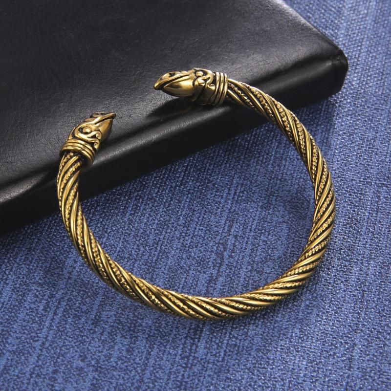 Meier Titanium steel bracelet - men's hip hop punk open bangle with fashionable single linked bead, striped, and double bird head design
