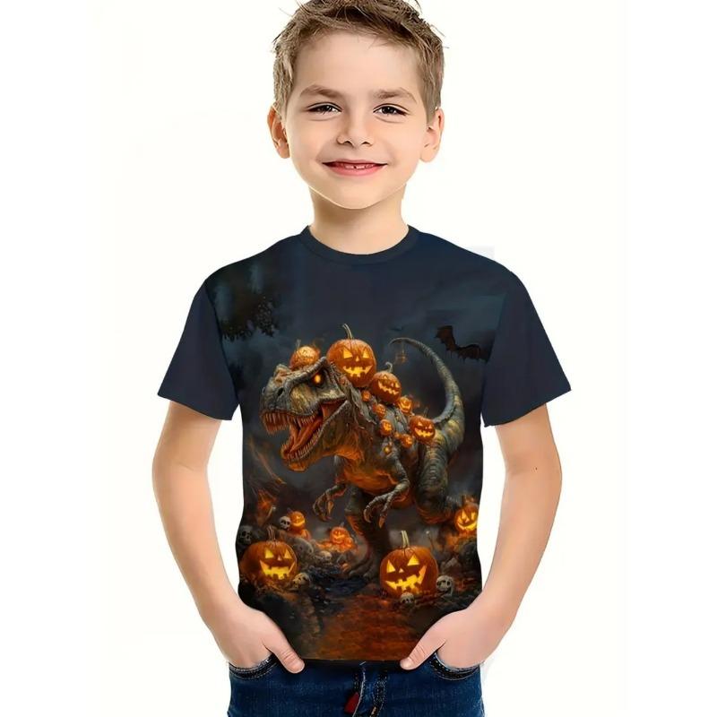 Halloween Boy's T-Shirt Pumpkin Pattern Summer Short Sleeves Skull Fashion Print Kids Tops 2-10y Party Gift Children's Clothing