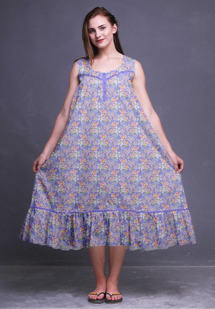 Bimba Black Butterfly Dot & Sleeveless Night Gown For Womens Cotton Printed Nightwear Ladies Sleepwear