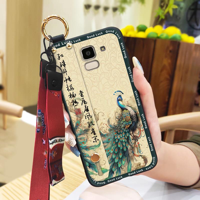 Wrist Strap Chinese Style Phone Case For Samsung Galaxy J6 2018/SM-J600F Anti-dust Kickstand Shockproof Fashion Durable