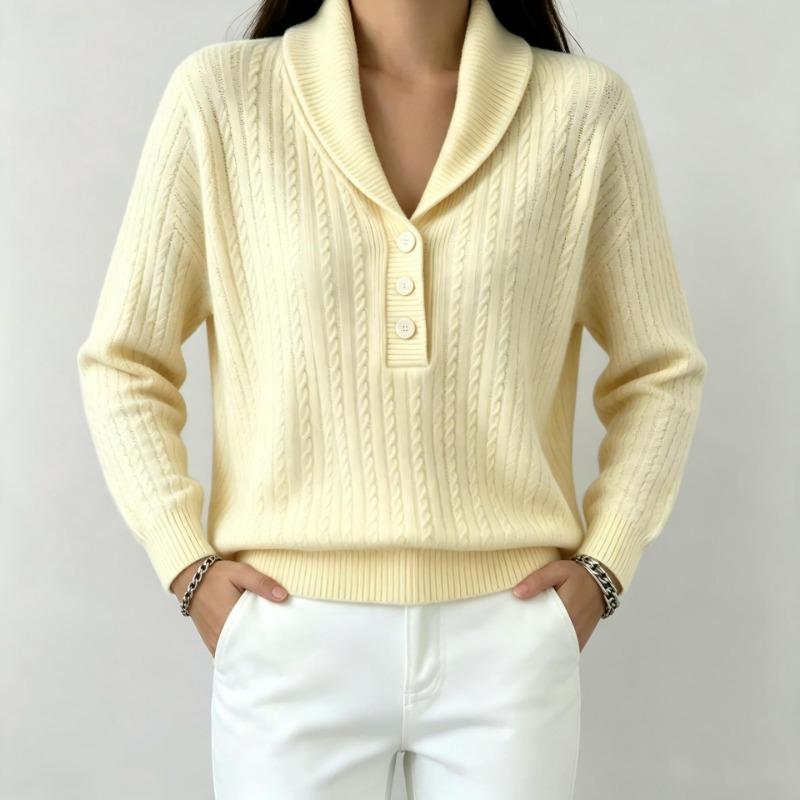 Women S Solid Polo Neck Long Sleeve Knit Sweater Casual Wear