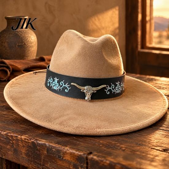 Boho Hat Accessories Ethnic Style Cowboy Band, Durable PU Leather Embroidered Embroidery Strap Strap, Adjustable Decorative Belt for Wide Brim
