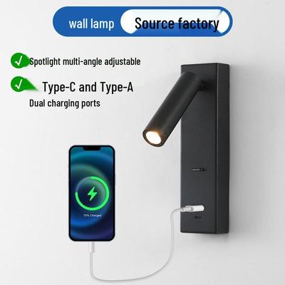 Rotatable Type-C USB Wall Lamp with Switch for Bedroom, Study, or Hotel
