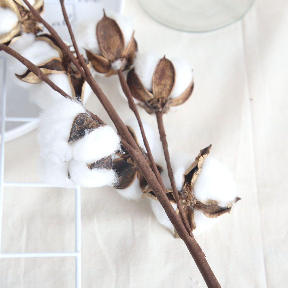 Fake Flower Wedding Decoration Cotton Stem Artificial Plants Floral Branch Dried Cotton Flower