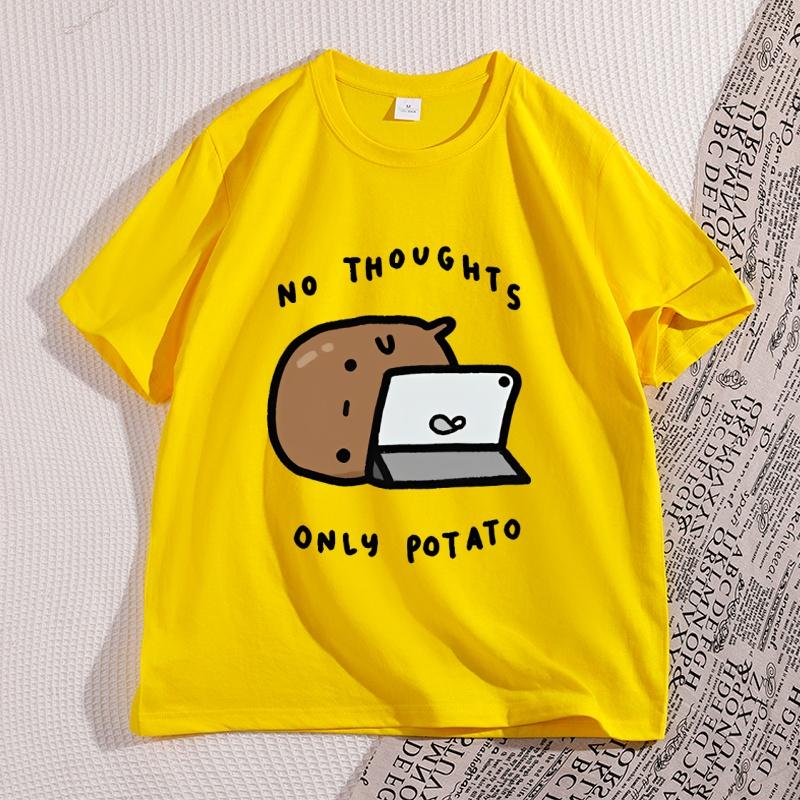 

No Thoughts Only Potato Graphic T Shirts Men Women Casual Crewneck Tshirt Men s Short Sleeve Tees Unisex Y2k Streetwear Clothes M жёлтый