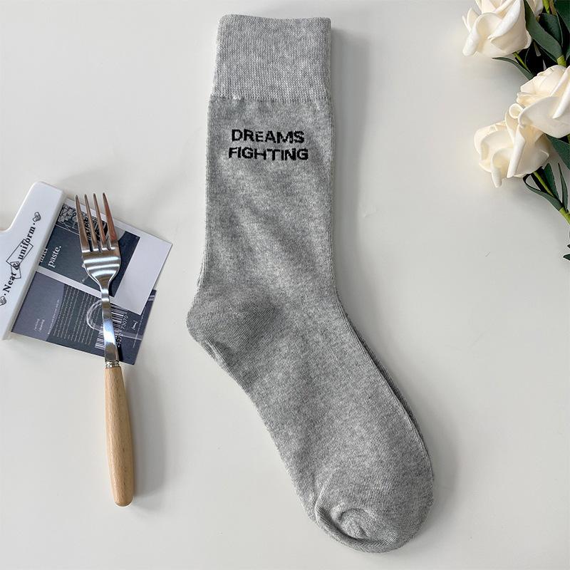 

Весенне-осенние махровые носки, спортивные универсальные носки до середины икры с надписью, женские свободные хлопковые носки в школьном стиле, длинные носки до икры 1 pair светло-серый