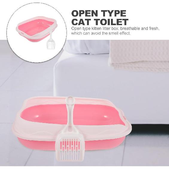 Mipcase 1 Set Cat Litter Box Pink Plastic Kitten