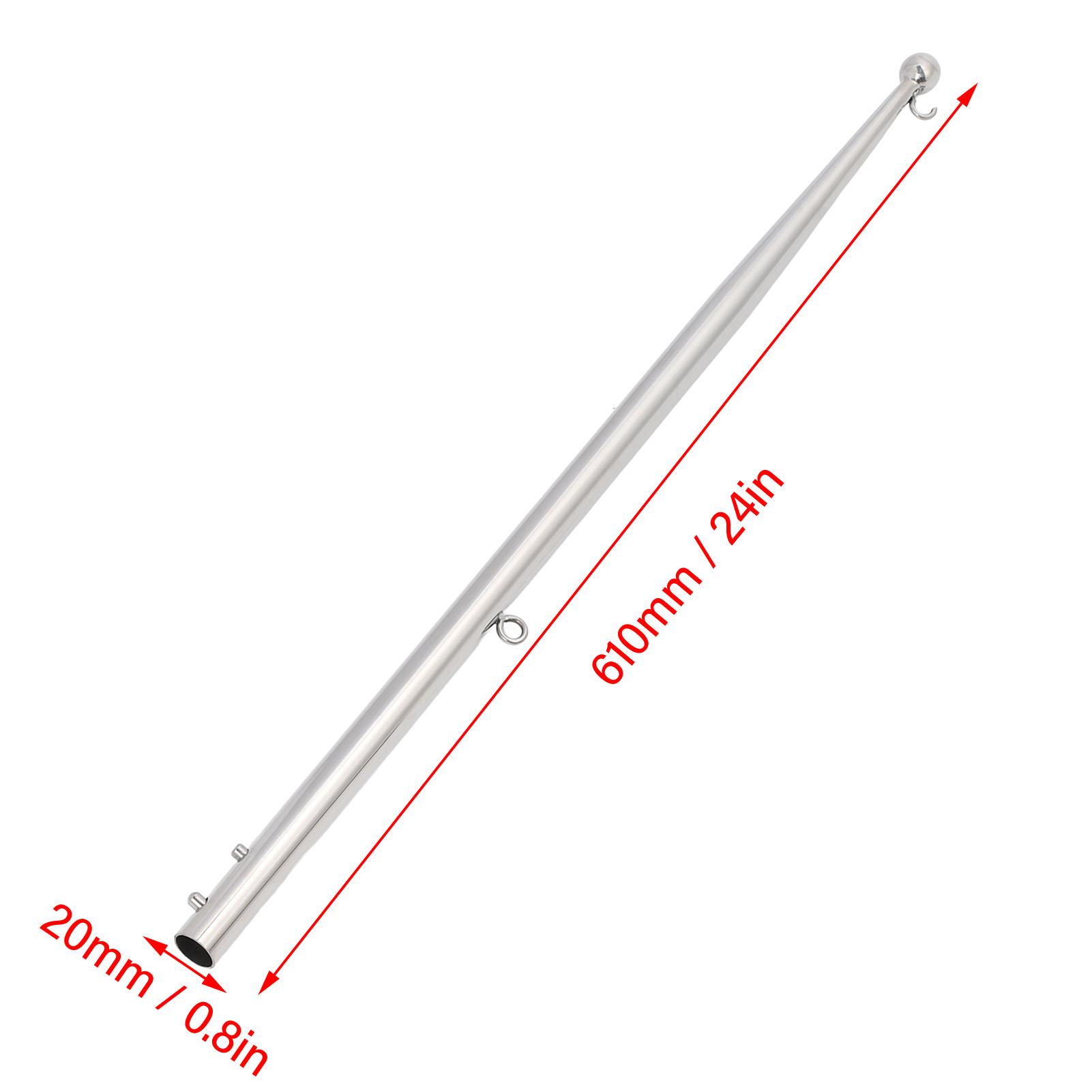 Boat Flag Pole 610mm Length Stable 316 Stainless Steel Rail Mount Flag Pole for Marine Yacht RVs Small Ball Head