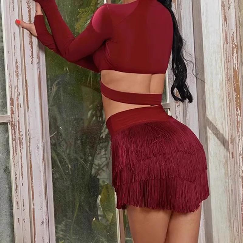 Women's High-End Tassel Latin Dance Skirt - Professional, Sexy, For Practice & Performance