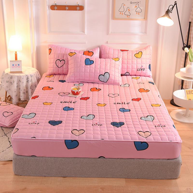Cross-Border Quilted Fitted Sheet Set: Thick Memory Foam Protector, Dust & Moisture Resistant, Full Wrap Bedspread