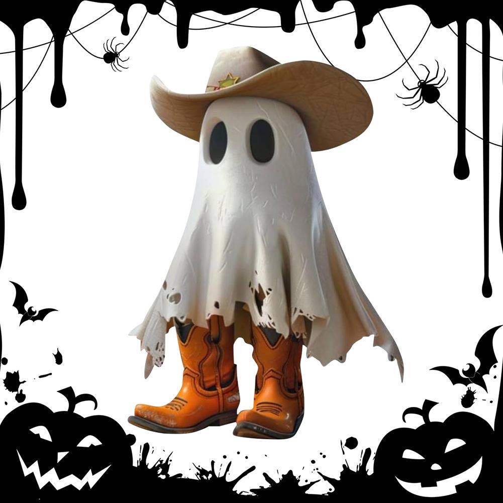 Halloween Ghost Ornaments Ghost Cowboy with Boots Ghost Sculpture Statue Table Ornament for Tabletop Halloween Decor Ghost Decor